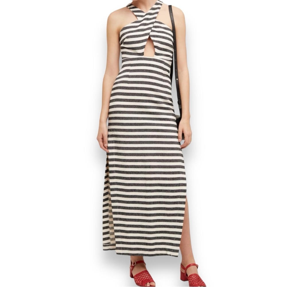 Anthropologie Mara Hoffman Nias Maxi Black Cream Stripes Dress Size 6